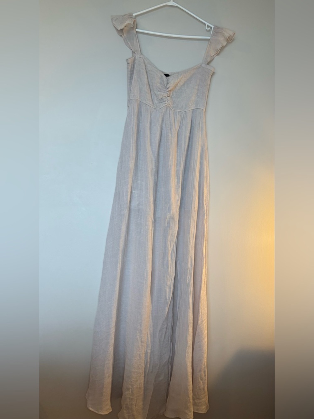 Aakaa Soft Textured Cream Maxi Dress, long with slit on leg